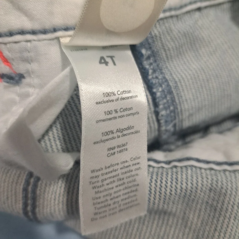 OshKosh B'gosh Girls 4T Hickory Stripe Denim Overalls Blue White Vestbak Bow‎